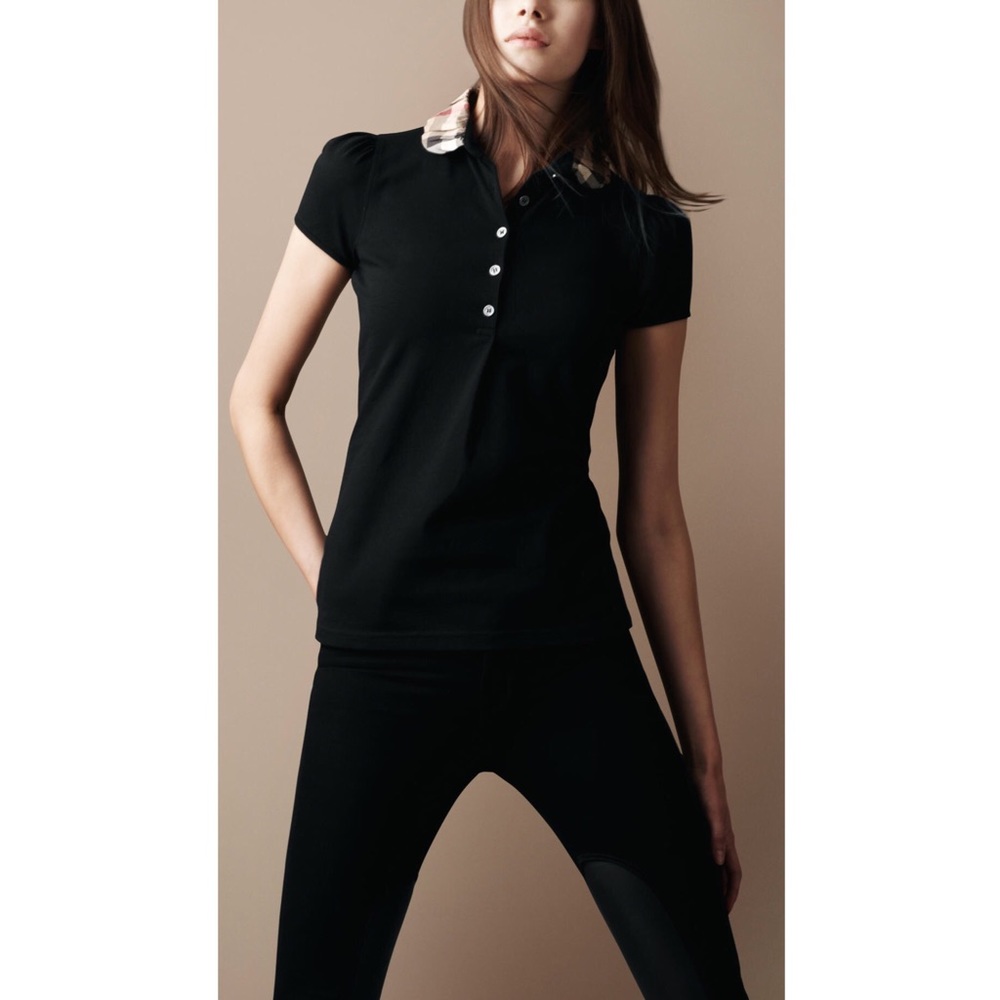 Burberry Brit Ruched Check Collar Polo Shirt